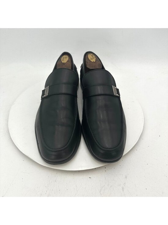 Salvatore Ferragamo Men Size 8 EE Black Leather Buckle Pull On Loafer Shoes